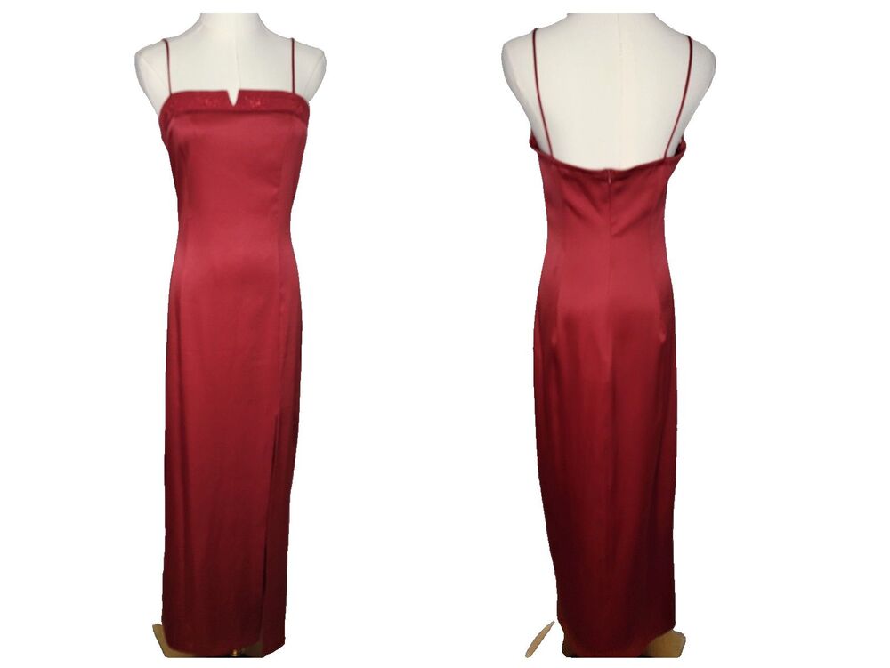 Vintage Rampage 90s Blood Red Maxi Dress Gown Junior 5 Y2K Goth Princess Formal